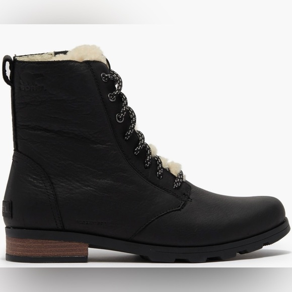 NIB SOREL Emilie Short Lace Cozy Sherpa Waterproof Moto Combat Boots 8.5 - Picture 8 of 8